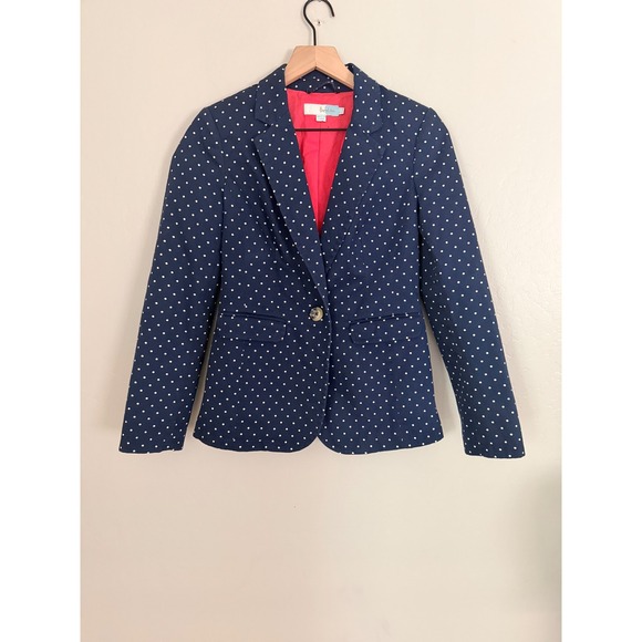 Boden Jackets & Blazers - Boden Womens Navy Blue White Polka Dot Cotton Blazer Jacket Size US 2